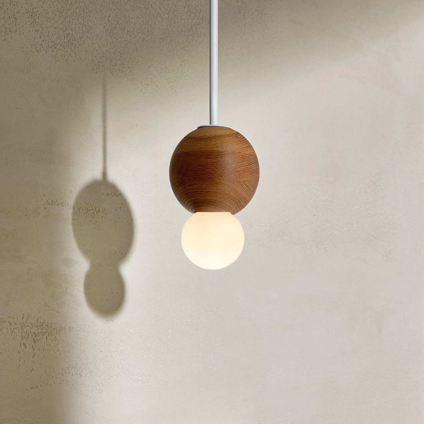 Bright Beads Sphere Pendant in Oak & White Satin with Solid Rod